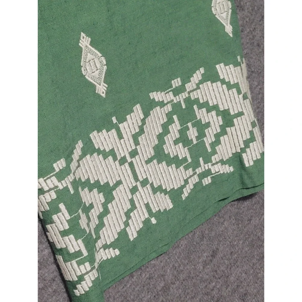 Zara Large pants linen embroidered geometric zip wide leg pockets green